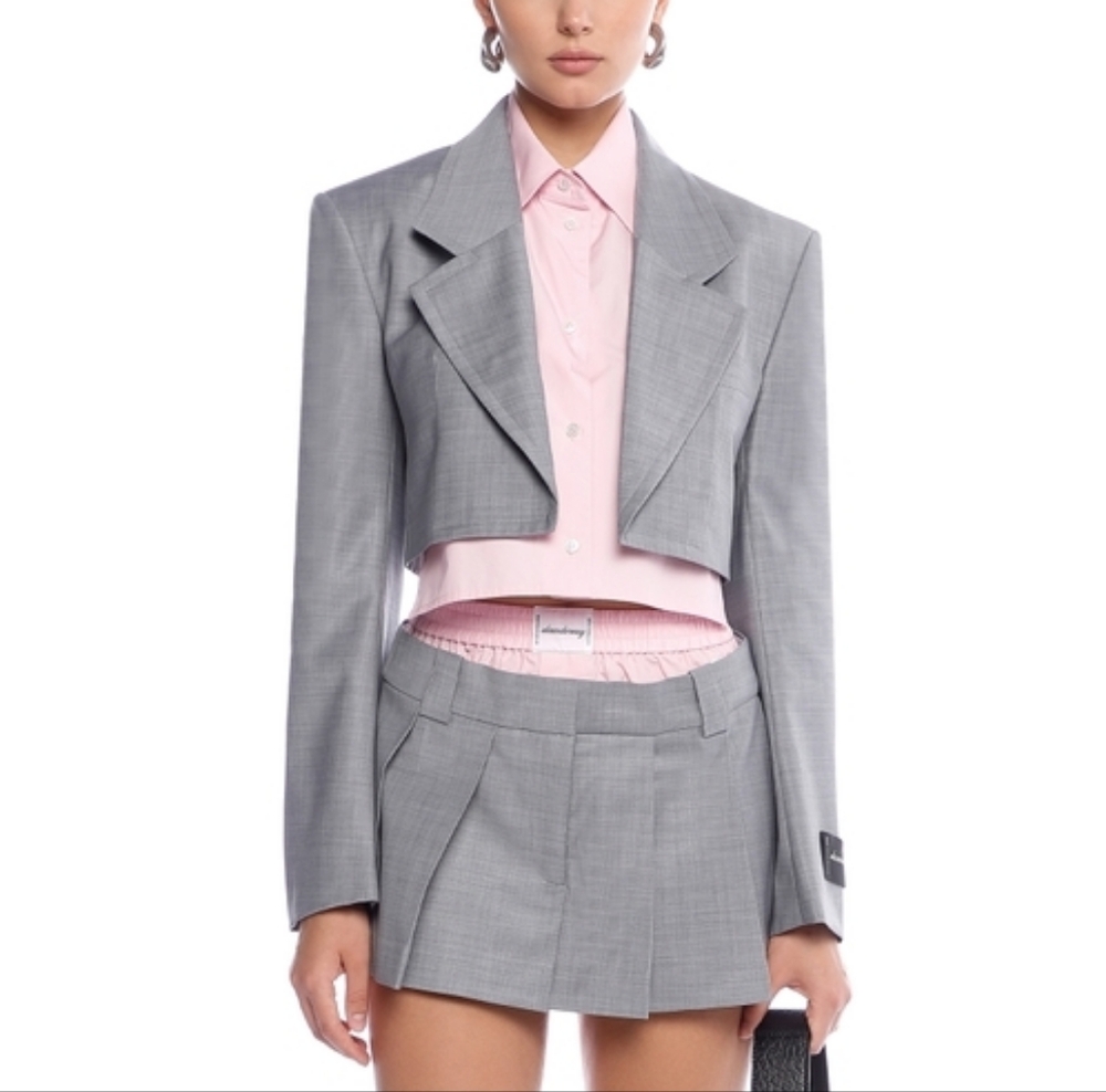Alexander Wang Pre-Styled Cropped Blazer with Dickie Light Heather Grey Women’s - Picture 5 of 7